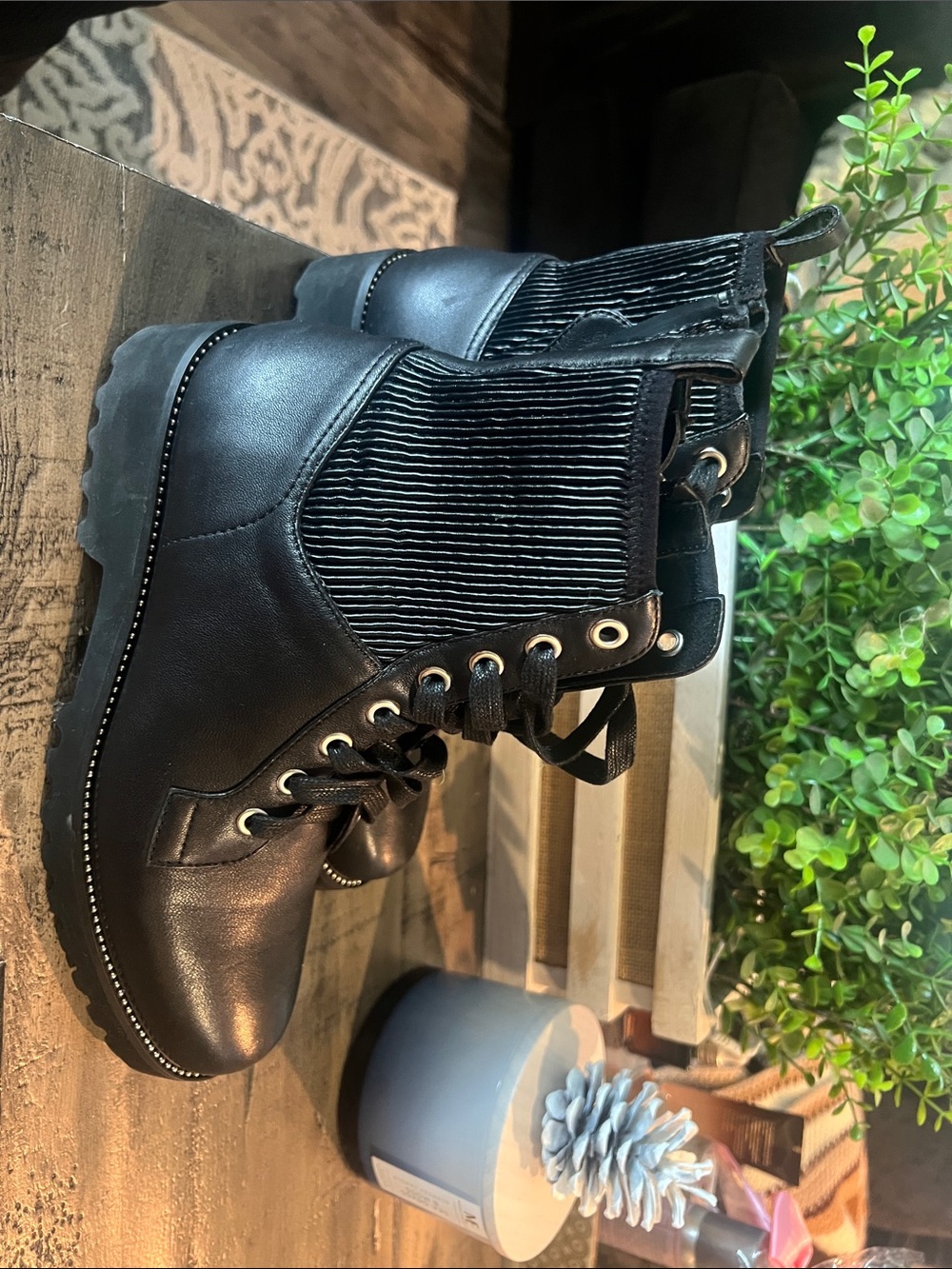 Vaneli Black Lace-Up Platform Combat Boots